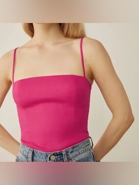 Reformation Overland Hot Pink Linen Top